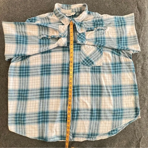 Sonoma blue and white plaid flannel 3X plus sz. button-up 100% cotton - Picture 7 of 7